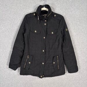 Michael‎ Kors Quilted Packable Puffer Jacket Small Black Gold Military Utility